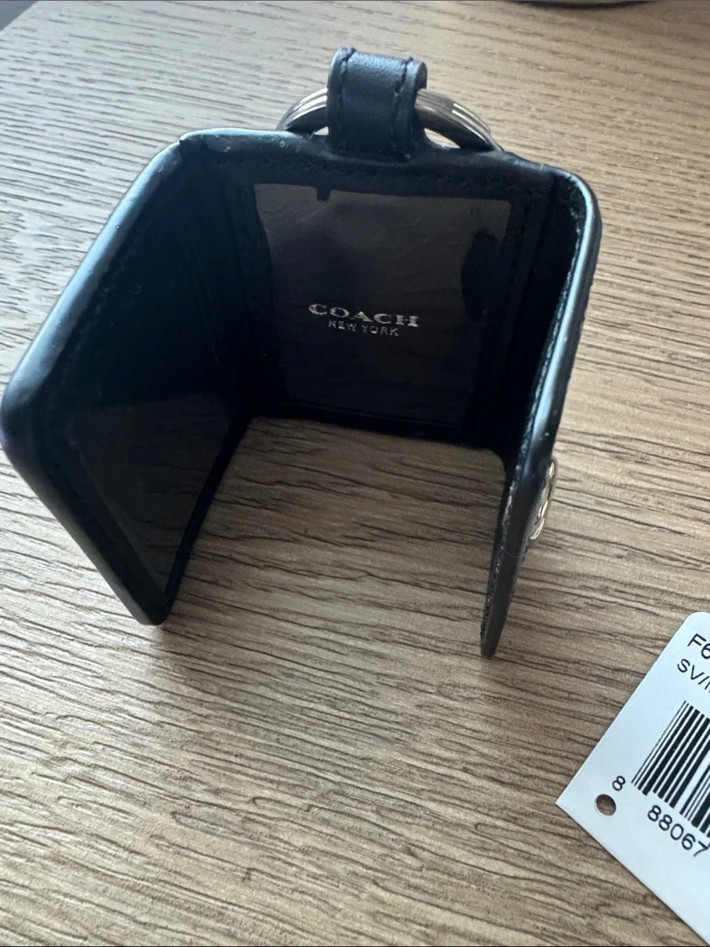 Coach Milk & Black Signature Key Case with Key Ring